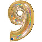 GRABO BALON 102CM CYFRA ZŁOTA HOLOGRAFICZNA 9