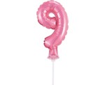 BALON NA TORT CYFRA 9, RÓŻOWA 13CM