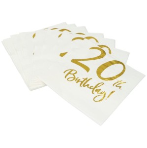 SERWETKI PAPIEROWE NA 20 URODZINY 10SZT ZŁOTE 20 TH BIRTHDAY!
