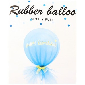 BALON Z TIULEM NIEBIESKI HAPPY BIRTHDAY ZESTAW 5SZT