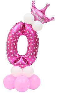 BALON CYFRA 0 ROŻOWA ZESTAW URODZINOWY 14SZT