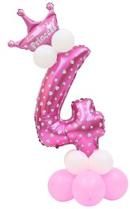 BALON CYFRA 4 ROŻOWA ZESTAW URODZINOWY 14SZT