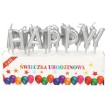 ŚWIECZKA URODZINOWA HAPPY BIRTHDAY SREBRNA
