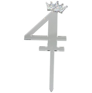 DEKORACJA NA CIASTO TORT 4 SREBRNA KORONA BROKAT