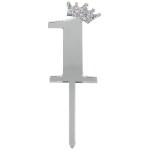 DEKORACJA NA CIASTO TORT 1 SREBRNA KORONA BROKAT