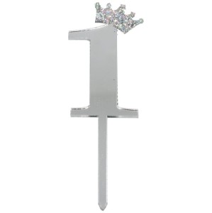 DEKORACJA NA CIASTO TORT 1 SREBRNA KORONA BROKAT