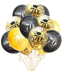 BALON LATEKSOWY 12" HAPPY BIRTHDAY 70 Z KONFETTI OPAK 6SZT