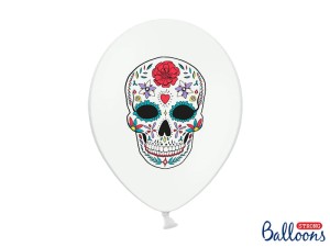 BALONY 30CM DIA DE LOS MUERTOS PASTEL PURE WHITE OPAK 6SZT