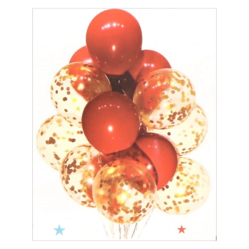 balony czerwone z e złotym konfetti