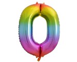 BALON FOLIOWY CYFRA 0 TĘCZOWA,85 CM