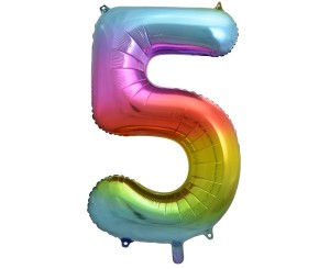 BALON FOLIOWY CYFRA 5 TĘCZOWA,85 CM