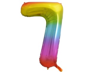 BALON FOLIOWY CYFRA 7 TĘCZOWA, 85 CM