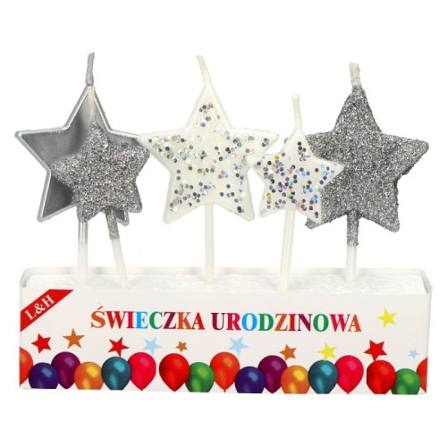 świeczki urodzinowe gwiazdki srebrne