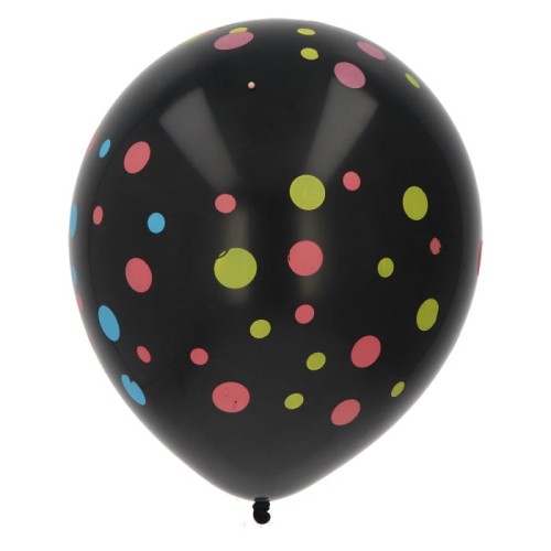 balony czarne w kolorowe kropki