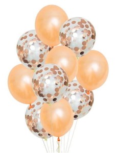 BALONY 10" ZESTAW Z KONFETTI POMARAŃCZOWE Z GOLD ROSE OP 10 SZT