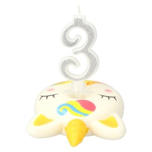 ŚWIECZKA URODZINOWA 3 BIAŁO SREBRNA BROKATOWA