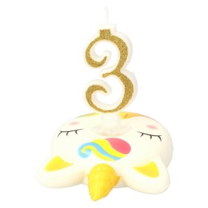 ŚWIECZKA URODZINOWA 3 BIAŁO ZŁOTA BROKATOWA