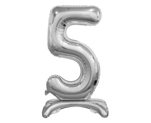 BALON FOLIOWY CYFRA 5, STOJĄCA,B&C 74 CM,SREBRNA