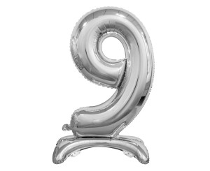 BALON FOLIOWY CYFRA 9 STOJĄCA B&C 74 CM SREBRNA