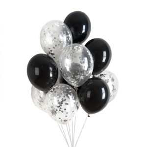 BALONY 12" CZARNE ZE SREBRNYM KONFETTI OPAK 15SZT
