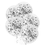 BALON LATEKSOWY 30CM PRZEŹROCZYSTE ZE SREBRNYM KONFETTI 100SZT