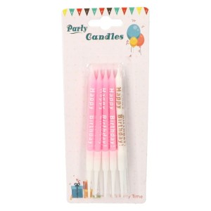 ŚWIECZKI URODZINOWE HAPPY BIRTHDAY RÓŻOWO BIAŁE 10SZT