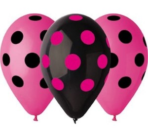 BALONY CZARNO RÓŻOWEW KROPKI 12" 5SZT
