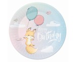 TALERZYKI PAPIEROWE URODZINOWE "HAPPY BIRTHDAY" Z LISKIEM 23CM 6SZT
