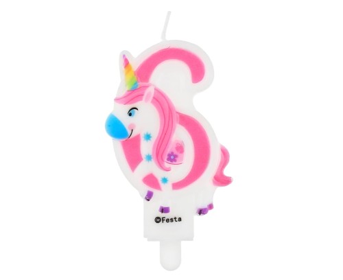 swieczka cyferka 6 z jednorozcem