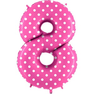BALON 102CM CYFRA RÓŻOWA KROPKI 8