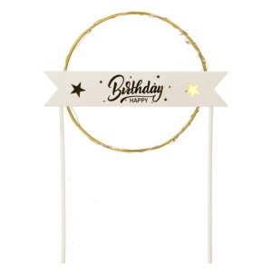 ŚWIECĄCY TOPPER NA TORT ZŁOTY HAPPY BIRTHDAY