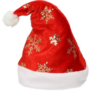 CZAPKA MIKOŁAJA WELUROWA ZŁOTE ŚNIEŻYNKI