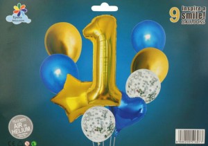 ZESTAW BALONÓW 9SZT ZŁOTA 1 Z KONFETTI