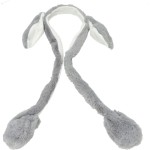 OPASKA USZY KRÓLIKA RUCHOME Z POMPKĄ SZARO BIAŁE