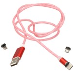 KABEL 1M MAGNETYCZNY 3W1 GUMOWY ŚWIECĄCY MICRO USB TYP-C CZERWONY
