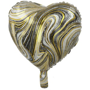 BALON 18" SERCE METALIZOWANE MARBLE BIAŁE