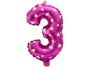 BALON 80 CM CYFRA 3 RÓŻOWA W SERCA