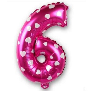 BALON FOLIOWY 80 CM CYFRA 6 RÓŻOWA W SERCA