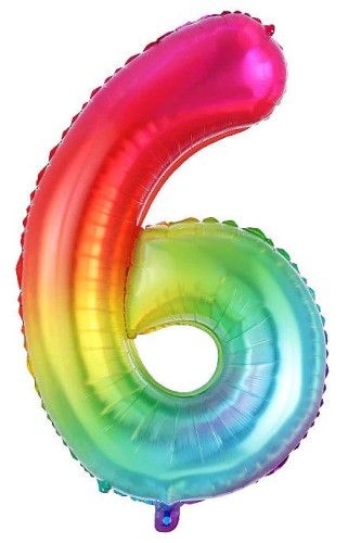 balon tęczowy cyfra 6