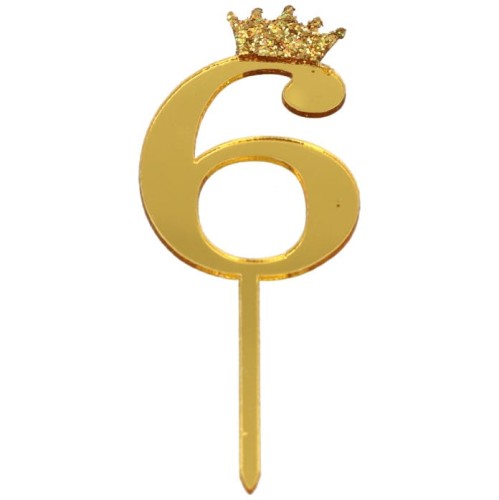 topper złota cyfra 6 brokatowa korona