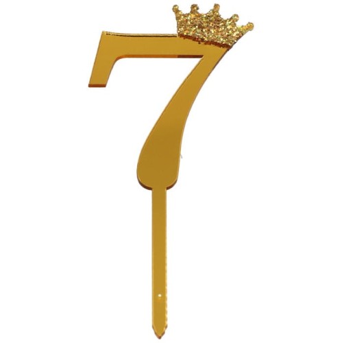 topper na tort cyfra 7 korona brokatowa