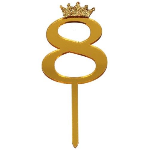 topper na tort cyfra złota 8 brokatowa korona