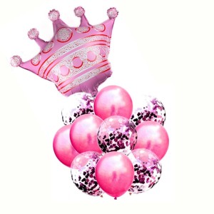 ZESTAW BALONY Z KONFETTI KORONA RÓŻOWA 11SZT