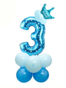 BALON CYFRA 3 NIEBIESKA ZESTAW URODZINOWY 14SZT