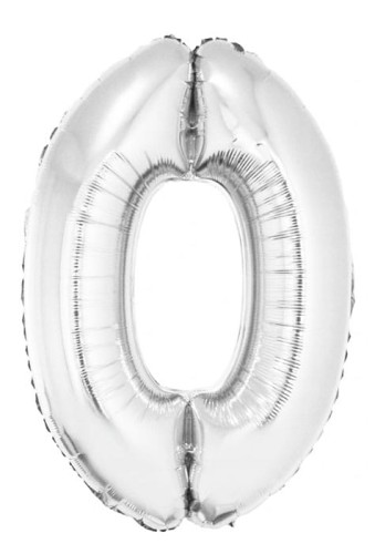 balon cyfra srebrna 0