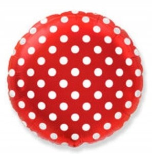 BALON 18" OKRĄGŁY CZERWONY W GROCHY