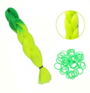 WŁOSY SYNTETYCZNE NA WARKOCZYKI 120CM ZIELONE OMBRE GUMKI GRATIS 200SZT