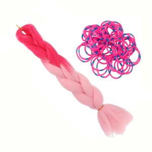 WŁOSY SYNTETYCZNE NA WARKOCZYKI 120CM RÓŻOWE OMBRE GUMKI GRATIS 200SZT