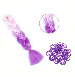 WŁOSY SYNTETYCZNE NA WARKOCZYKI 120CM FIOLET OMBRE GUMKI GRATIS 200SZT