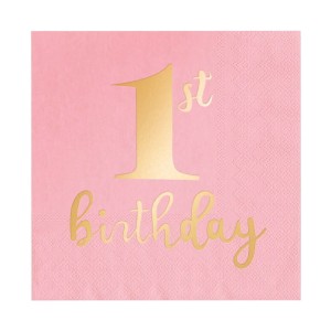 SERWETKI RÓŻOWE 1ST BIRTHDAY NA ROCZEK 10SZT